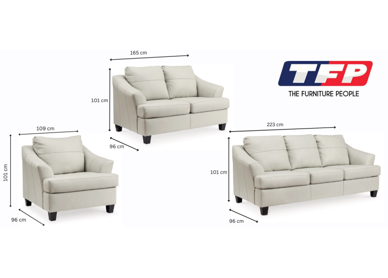 Genuine Leather Lounge Suite Set in White/ Grey Colour (Ottoman + Armchair + 2 Seater + 3 Seater) - Calista